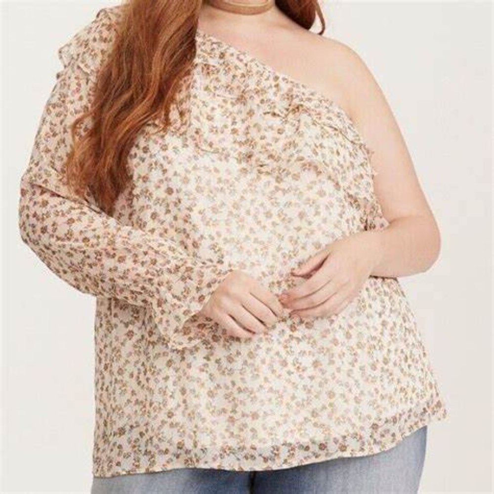 Torrid Floral One Shoulder Ruffle Top
